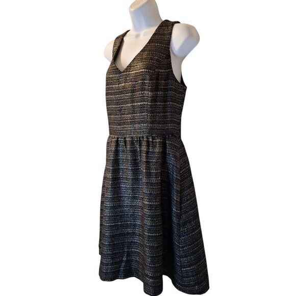 Moulinette Soeurs Brown Glissade shimmer metalic tweed fit and flare dress 8 - Picture 4 of 9